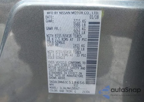 2018 Infiniti Qx60 z USA, uszkodzony, nr VIN 5N1DL0MN6JC518656